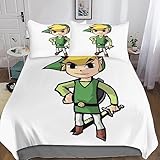 VOIV Kinder Bettwäsche La Leyenda De Zelda Bettbezug Set, Moderne 3D Anime Karikatur Bedruckte Kinder Jungen Kinderbett Bettbezug Set Microfaser 3 Teilig Mit Kissenbezug Double（200x200cm）