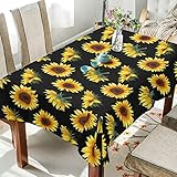 Gelbe Sonnenblumen, schwarze Tischdecken, dekorative Tischdecke, moderne Tischdecke für Urlaub, Küche, Esszimmer, Party, Picknick, 152,4 x 228,6 cm