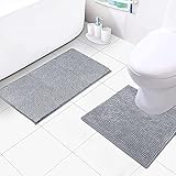 DINGC Chenille Badematte rutschfest und Waschbar, Badematten Set 2 Teilig Bad-Teppiche 50x80cm und U-förmige WC Teppich 50x50cm, Einen WC-Vorleger Badteppich Saugfähig für Bad (Grau)