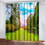 Gardinen Wohnzimmer Schlafzimmer 3D Sonnenscheinlandschaft Des Golfplatzes Muster 210X220Cm(Hxb) 2Er Set Blickdichter Vorhang Kinderzimmer Wohnzimmer Energiesparende Geräuschreduzierende Kindergardi