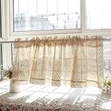 JJ Home Boho Scheibengardinen für Küche Fenster, Landhausstil, Rustikale Beige Handgemachte Gehäkelt Vorhang Tiers für Esszimmer Badezimmer Dekor Schrank Teiler Kurze Spitze Vorhänge