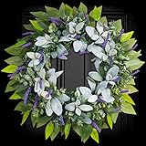 Soosubel Grüne Eukalyptus-Kränze für Haustür Ganzjährig 50,8 cm Lavendel Lämmer Ohr Haustür Kranz, Sommer Frühlingskranz für Fenster Veranda Outdoor Indoor