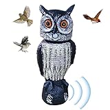 Hearthxy Vogelscheuche für den Garten - Realistische Eulen, um Vögel fernzuhalten,Um 180° drehbare Eule, mehrere Arbeitsmodi, Red-Eye- und Sound-Design, schwenkbarer Kopf, ideal für Scheune