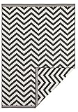 NORTHRUGS In- und Outdoor Teppich Palma 120x170cm-Wendeteppich Wetterfest Modernes Design Zick-Zack Muster Läufer für Balkon Terrasse Garten Wintergarten Wohnzimmerteppich Wasserfest in Schwarz Creme
