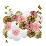 Kinder-Taufdekoration, Gold, Rosa, Weiß, Set, gemischte Größe, hängende Papierlaterne, Abschlussfeier, Zeremonie, Partygeschenk, Seidenbommel, goldfarbenes hellrosa Set, gemischte Größe