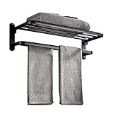 HASMI Duschregal Badezimmerregale Wandmontierbares Badezimmer-WC-Tuch-Rack-Handtuchregal mit Zwei Handtuchhalter-Wandhalterung schwarz Badezimmer Regal