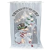 Weihnachts Vorhänge Weihnachts Scheibengardine Gardinen mit LED Spitze Vorhänge Transparent Schneemann Gardine Beleuchtete Weihnachtsgardine für Küche Badezimmer Tür Weihnachten Deko,101x 213cm