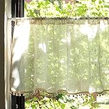 choicehot Beige Cafe Küchenvorhang 60 cm lange Stangentasche, durchscheinender Voile-Vorhang mit Schneeball-Quasten, Privatsphäre, halbdurchsichtig, Netzvorhang, dekorieren, Fenster, 60x150 cm