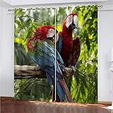 SATUSA Vorhang Blickdicht 3D Roter Tierpapagei Muster Ösenschal 2Er Set 234X230Cm Fenster Gardinen Mit Ösen Verdunkelungsvorhang Wohnzimmer Kinderzimmer Thermovorhang Schallschutz Vorhänge