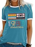 WIEIYM 1983 Geburtstag Deko Damen Frauen Lustig 40. Geburtstag 40 Jahre Damen Geschenk T-Shirt Vintage Limited Edition Rundhals Kurzarm Tshirt (Blau, L)