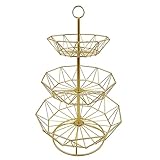 ROBAUN Obstkorb, Abnehmbare Obstschale Mit 3 Etagen, Stabil Ohne Zu Schütteln Obsthalter Für Die Organisation In Der Küche, Obst Etagere Für Gemüse Brot Snacks Cupcakes Süßigkeiten-Gold A