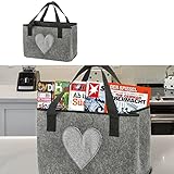 Filztasche Herz Zeitungsständer │ 40x26,5x21cm hellgrau Filz Henkel │ Shopper Tasche Aufbewahrung (1 x Filztasche Herz hellgrau)