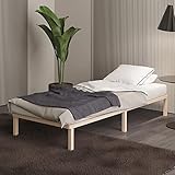 Bettgestell 100x200 cm Lisette mit Lattenrost mit Füßen – Futonbett aus Vollholz mit Rollrost – Bettrahmen 250+ kg belastbar – Stabiles Holzbett ­– unbehandeltes FSC®-zertifiziertes Massivholz