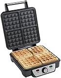 Bestron Brüsseler Waffeleisen für 4 belgische Waffeln, Waffelmaker für extra dicke Waffeln, mit Antihaftbeschichtung & wärmeisolierten Handgriff, 1100 Watt, Edelstahl, Farbe: Silber/Schwarz