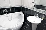 ECOLAM Badewanne Eckbadewanne Acryl Bianka weiß 150x95 cm LINKS + Handgriffe x 2 + Schürze Ablaufgarnitur Ab- und Überlauf Automatik Füße Silikon Komplett-Set
