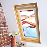 Liedeco® Dachfensterrollo mit Seitenschienen / 96 x 130 cm (Breite x Höhe) Dekor Wellen rot/lichtdurchlässig Blickdicht stufenlos verstellbar/Universell für viele Dachfenstertypen geeignet