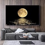 BIEMBI Schwarz-weißer Mond, Leinwandgemälde, abstrakte Landschaftskunst, Giclée-Drucke und Poster, moderne Wandkunst, Bild, Wohnzimmerdekoration, 60 x 90 cm, Rahmen