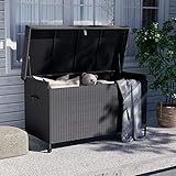 Grand patio Rattan Auflagenbox 678 Liter, 2 Gasdruckfedern Gartenbox mit Deckel, UV-beständig Aufbewahrungskiste mit Zwei Radern, Leicht Bewegen, Kissenbox für Garten, Balkon (Schwarz)