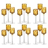 Romadedi Teelichthalter Windlicht Glas Gold - 3er Set Kerzenhalter Hoch Kerzenständer Teelichter Teelichtgläser Stumpenkerzen Schwimmkerzen Hochzeit Wohnzimmer Party Deko Tischdeko, 20/23/26 cm