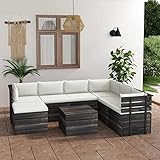 LAPOOH 8-TLG. Garten-Sofagarnitur aus Paletten mit Kissen, Lounge Gartenmöbel Set, Möbelsets, Gartenlounge, Balkon Möbel, Loungeset, Gartensofa, Kiefernholz