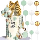 HGSHUO Tortendeko Kugeln Kuchen Deko Hochzeit Torte Deko Geburtstag Cake Topper Boho Palmblätter Kuchendekoration Blumen Kuchendeko Grüne Kugel Kuchen Topper