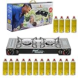 Doppelgaskocher Campingkocher Gaskocher Set 2 Flammig Kartuschenkocher Campingkocher Gaskartuschen Gasflaschen (Doppelgaskocher + 16 Kartuschen)