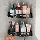 iSPECLE Duschablage Ecke ohne Bohren, Duschregal Selbstklebend Eckregal Dreieck Duschkörb, Badezimmer Dusche Regal Organizer für Bad Küche Toilette, 2 Stück, Schwarz