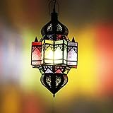 albena shop orientalische Hängelampe CERIN 50cm Hängelleuchte (Ohne Leuchtmittel) Pendelleuchte Metall schwarz mit farbigem Glas