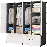 BRIAN & DANY Kleiderschrank aus 16 Würfeln, modularer Speicher-Organisator Kunststoffschrank mit Türen & 3 Aufhängern, tiefere Fächer als normal (45 cm vs. 35 cm) für mehr Platz