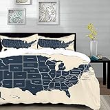 MANJIMAA Bettbezug 3-teiliges Bettwäsche-Set mit 2 Kissenbezügen, Blue State USA Karte Amerika flach Michigan Silhouette American,Weiche Mikrofaser-Steppdecke für ,Teenager, Erwachsene mit