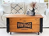 Uncle Joe´s Couchtisch XL Vintage Truhentisch Truhe Vintage Shabby chic Massiv-Holz braun mit Stauraum und Deckel Holzkiste Beistelltisch Landhaus Wohnzimmertisch Holztisch