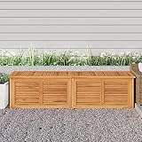 JUNZAI Gartenbox mit Beutel, Kissenbox Outdoor WassBerdicht, Auflagenbox, Aufbewahrungsbox, Terrassenschrank, Gartentruhe, Gartenkiste, Garten Aufbewahrung, 200x50x53 cm Massivholz Teak