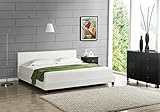 Corium Polsterbett 160 x 200cm Weiss mit Kunst Leder Kunstlederbezug Modern mit Stecklattenrost