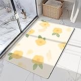 Badezimmerteppich, Badematte Rutschfest, Duschmatte Rutschfest, Duschvorleger, Badvorleger Badteppich Waschbar Teppich Badezimmer, Bathroom Mat, Bath Mat Mats, Bad Teppich, Gelbe Blumen-50x80cm