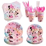 Mouse Partygeschirr Kit Rosa, Minnie Geburtstagsdeko 90 Stück Baby Geburtstags Geschirr Deko, Rosa Mädchen Geschirr Set, Kindergeburtstag Deko Servietten Pappteller Pappbecher für 10 Kinder