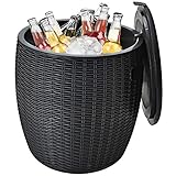 GIANTEX Kühlbox/Beistelltisch Polyrattan, 45 L Getränkekühler, Cool Stool mit Tragegriff, Kühlbox mit Deckel & Abflussloch, Gartentisch in Rattanoptik (Schwarz)