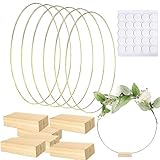 YOYIAG Metallringe zum Basteln Dekoringe mit Ständer 6 Stück Dekoring Metallring, Deko Ringe zum Aufhängen für Traumfänger mit 6 Holzständer, DIY Weihnachten Handwerk, Basteln für Kranz (25 cm)