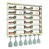 Regale 2-in-1-Designs, schwimmendes Weinflaschenregal und Glasregal, an der Wand montiertes Metall, Wein-Champagner-Glaskelche, Stemware-Rack-Halter – Gold – 29,5″X3.9″X33.5″ Blumentopf