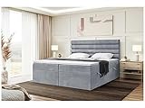 MEBLINI Boxspringbett mit Bettkasten - Gepolstert Doppelbett mit Matratze und Topper - Polsterbett mit Stauraum - Bett mit Kopfteil - Stauraumbett - Karim - 180x200 - H4/Grau Samt