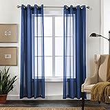 CUCRAF Gardinen Transparente Blaue Paneele für Wohnzimmer Schlafzimmer Fenster Behandlung Tülle, 2er-Set (H225CM X B140CM, Blau)