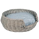 UNUS RM E-Commerce Hundebett Hundekorb Hundekörbchen aus Weide mit Kissen Grau Durchmesser 55cm für Hunde und Katzen