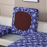 KYJSW 1 Stück High Stretch Sofa Sitzkissenbezug Waschbarer Universal Wunderschöner Kissenbezüge rutschfest Sofakissen Schonbezug (Blau-Blätter,3-Sitzer)