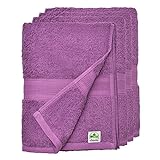 leevitex® Handtuch-Set, flauschig und saugstark, 4 Handtücher, 50 x 100 cm, Qualität 500 g/m², 100% Baumwolle - Lila/Pflaume