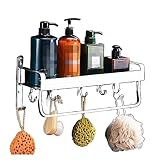 Duschablage Badregal Badezimmer Regal Badezimmer-Duschregal Ohne Bohren, Aufbewahrungsregal Aus Aluminium Mit Waschlappenstange Und Haken Duschregal Duschkorb (Color : Silver, Size : 30cm)