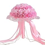 Künstliche Blumen, Brautjungfernstrauß, Kristallrosen, Perlen, Hochzeitsstrauß, künstliche Seidenblumen, Dekoration B