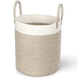 Larkumio Wäschekorb Faltbar Geflochten Aufbewahrungskorb, Wäschesammler mit Griffen Waschenkorbe Laundry Baskets Baby Kinder, Wäsche Organizer for Badezimmer Wohnzimmer Babyzimmer, Kaki