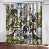 JYNVOAT Gardinen Jura-Dinosaurier 2er Set Kinder Vorhang Blickdicht Schal, 3D Gardine Blickdichte mit Ösen, Printing Shading Vorhänge 150 x 166cm