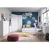 Lomadox Jugendzimmer Komplett Set mit Bett 120x200, Schreibtisch, Eckkleiderschrank, Highboard, Regal, Schrank, Bettschublade in weiß modern
