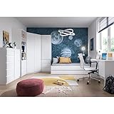 Lomadox Jugendzimmer Komplett Set mit Bett 90x200, Schreibtisch, Eckkleiderschrank, Highboard, Regal, Schrank, Bettschublade in weiß modern