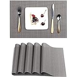 Myir JUN Tischsets Abwaschbar 6er Set, Gewebte Platzdeckchen Abwaschbar rutschfest Abgrifffeste Hitzebeständig, Vinyl Platzsets Abwaschbar für küche Speisetisch Hotel, Platz-Matten 30x45cm (Grau)